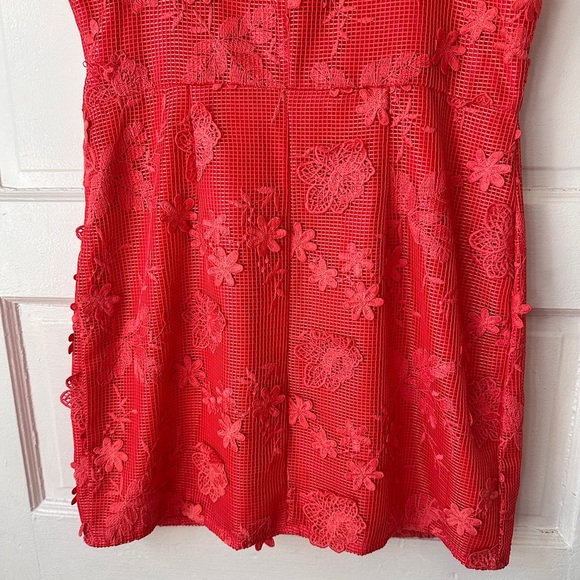 Romeo & Juliet Couture Floral Lace Mini Sheath Dress Cotton Vibrant Coral Large - Picture 8 of 15